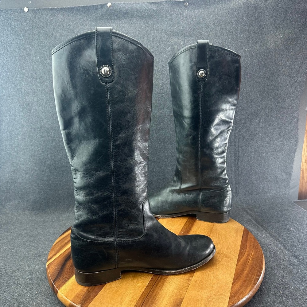 Frye Melissa Button 2 Equestrian-Inspired Tall Women's 8.5B Leather Boots-Black - Picture 8 of 10